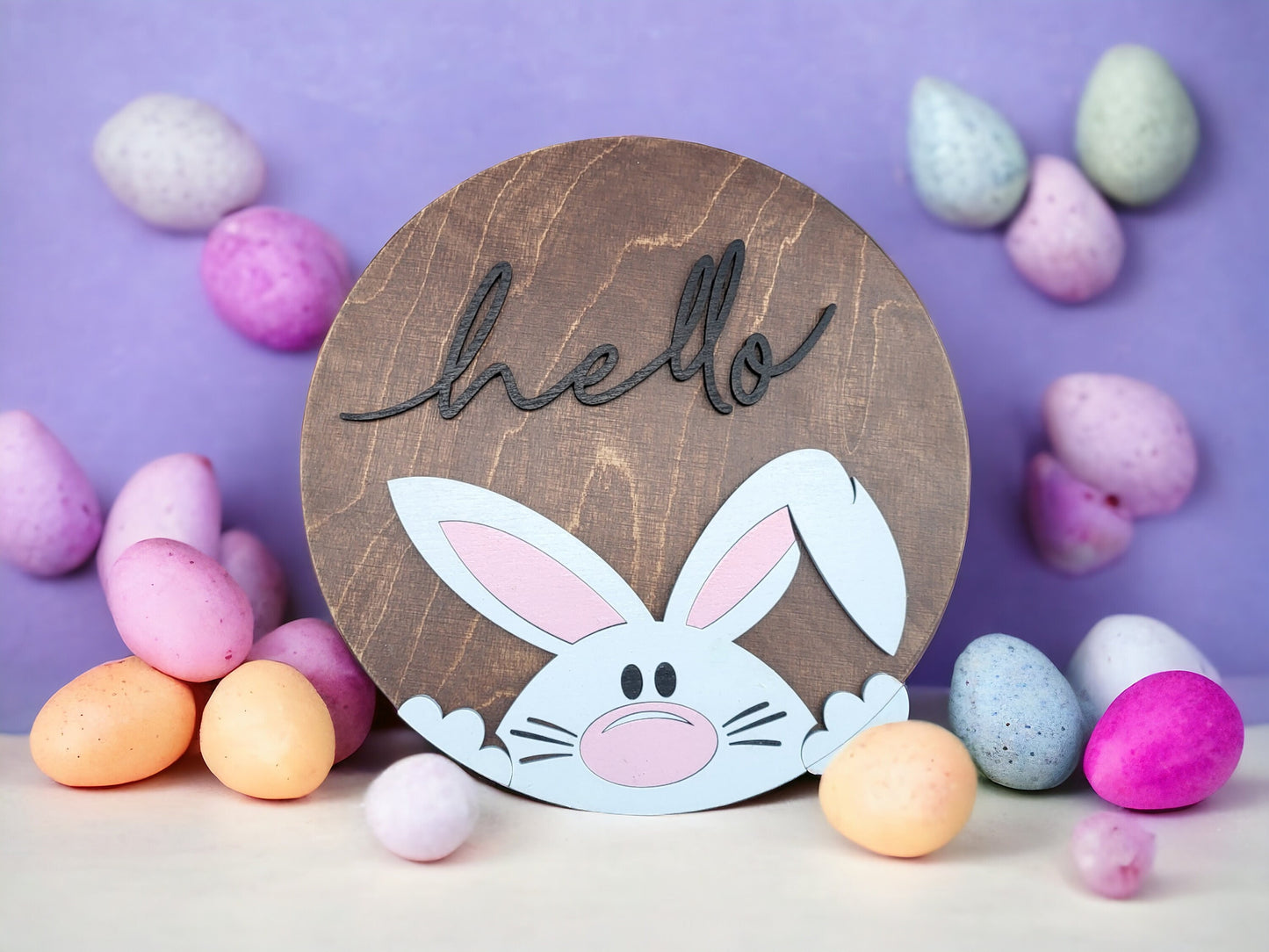 Hello Easter Bunny Front Door Decor, Happy Easter Handmade Home Decor, Easter Holiday Decor, Easter Door Hanger, Easter Wood Sign