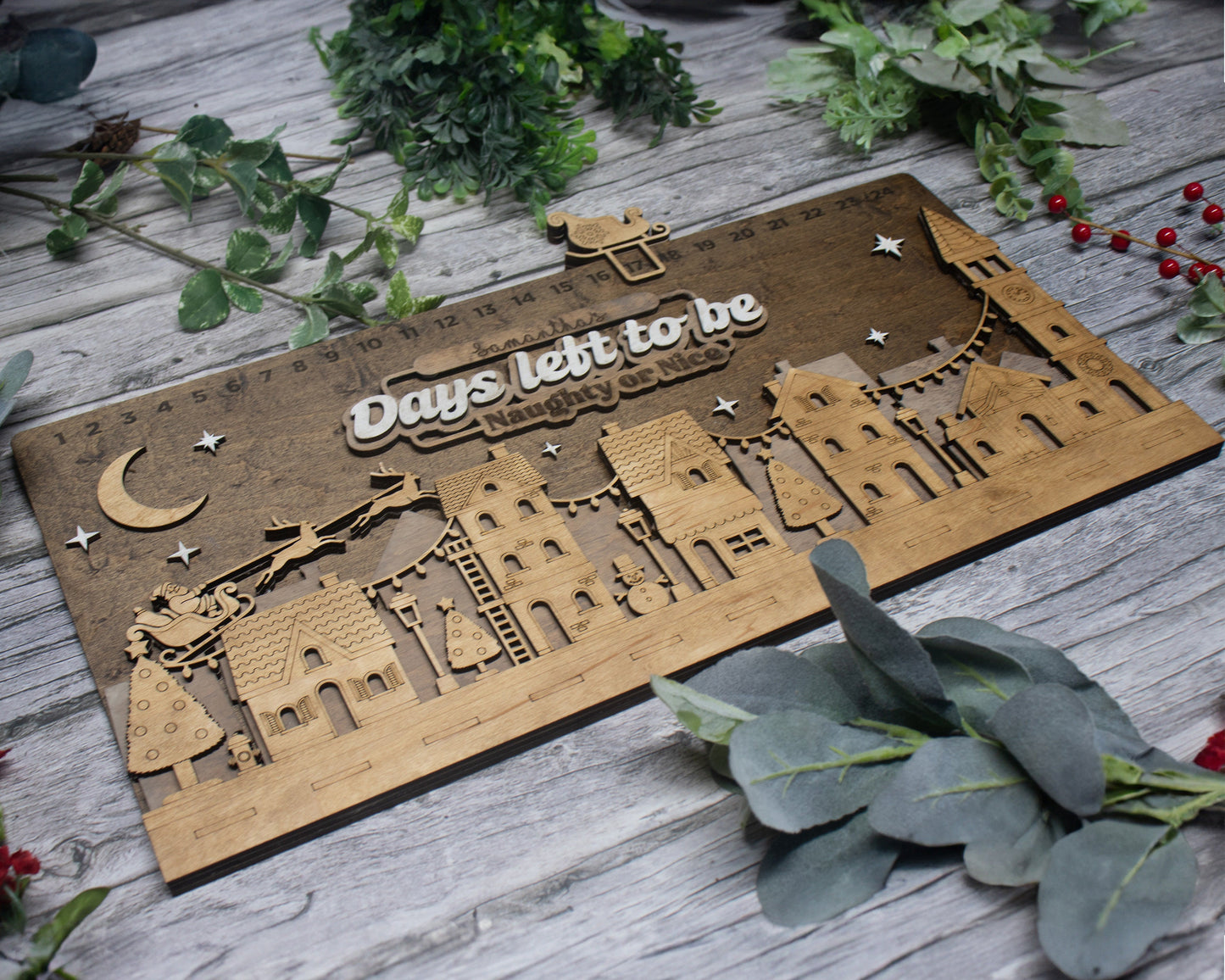 Personalized Christmas Countdown Advent Calendar For Kids and Adults, Handmade Farmhouse Christmas Decor, Days Left To Be with Movable Icon