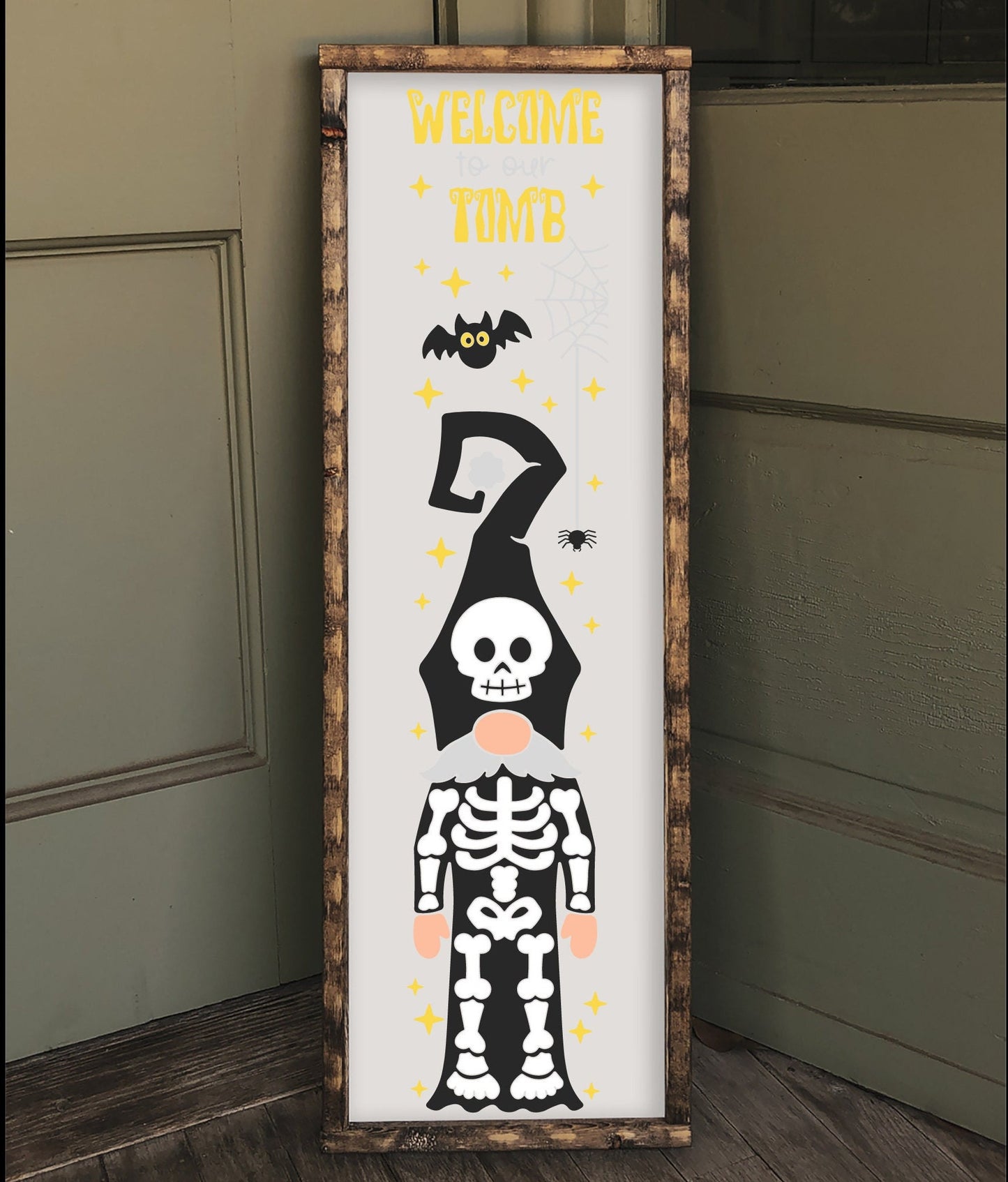 Halloween Gnome Welcome To Our Tomb Front Porch Autumn Decor, Halloween Outdoor Patio/Porch Sign, Seasonal Yard Decor