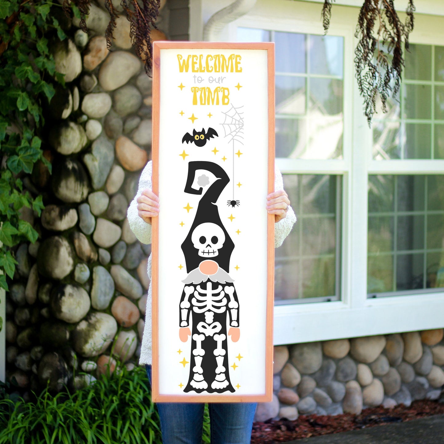 Halloween Gnome Welcome To Our Tomb Front Porch Autumn Decor, Halloween Outdoor Patio/Porch Sign, Seasonal Yard Decor