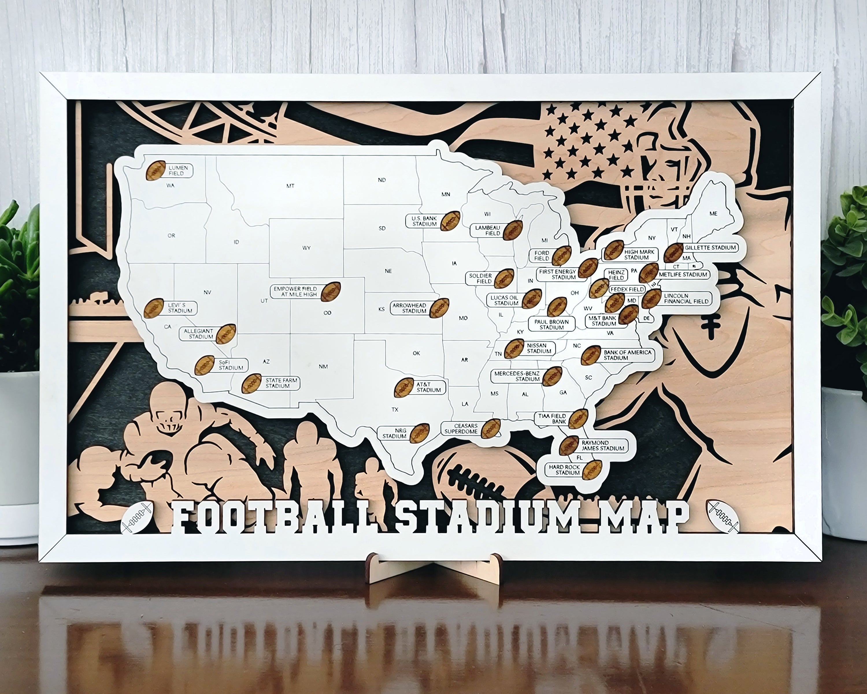 Ultimate NFL Football Travel Map – All 32 NFL Stadiums, Football Fan Bucket List, NFL Stadium Tour Wall Art NFL Stadium Checklist, Perfect Gift for Football Fans