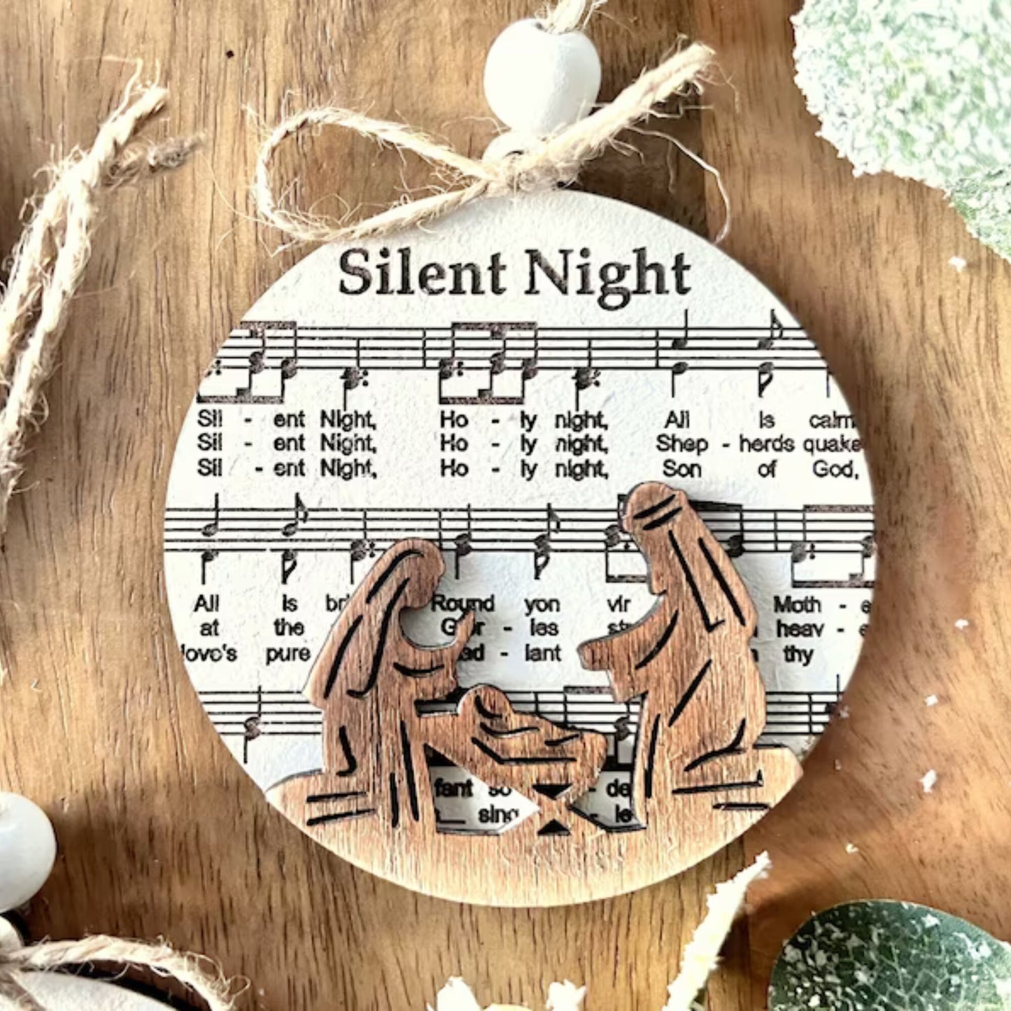 3D Engraved Handmade Music Sheet Nativity Christmas Ornaments, Wooden Christmas Ornaments, Nativity Set, Nativity Scene