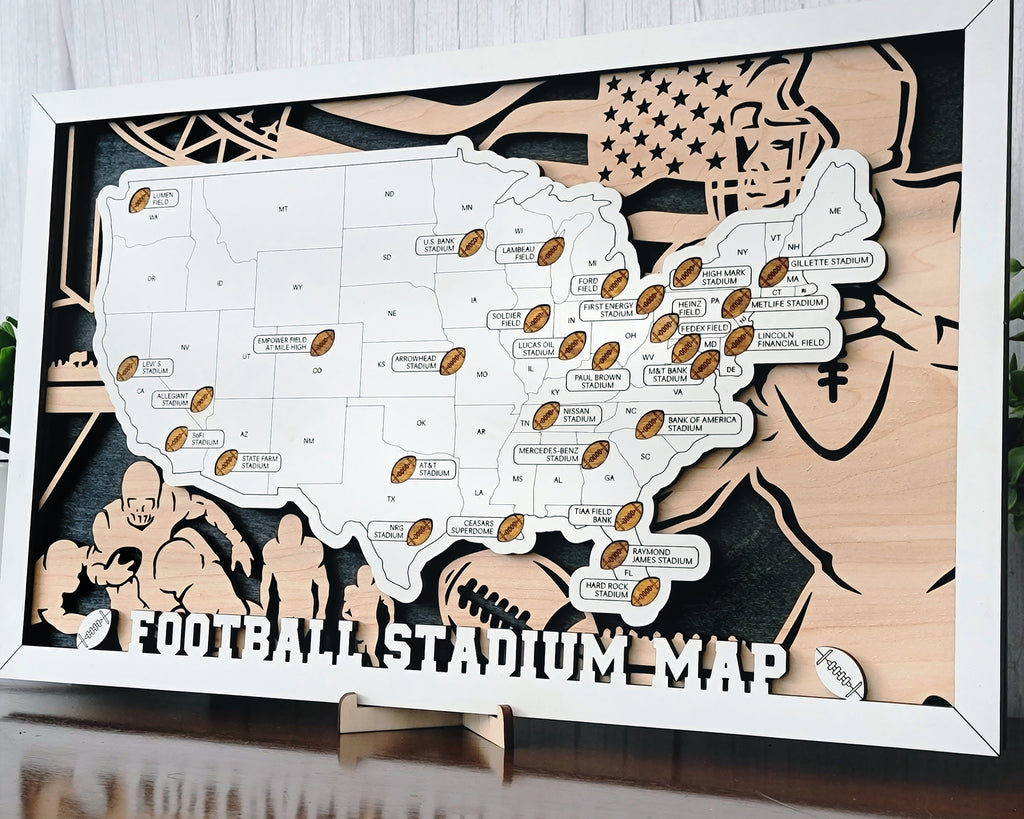 Ultimate NFL Football Travel Map – All 32 NFL Stadiums, Football Fan Bucket List, NFL Stadium Tour Wall Art NFL Stadium Checklist, Perfect Gift for Football Fans