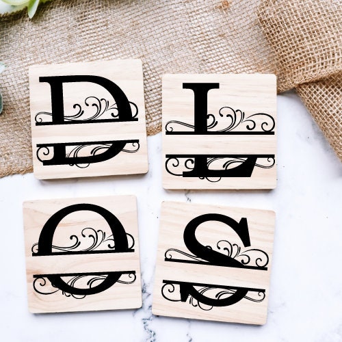 Personalized Last Name Set of 4 Wooden Coasters, Custom Wooden Coasters, Housewarming Gifts, Wedding Gifts, Bridal Shower Gifts