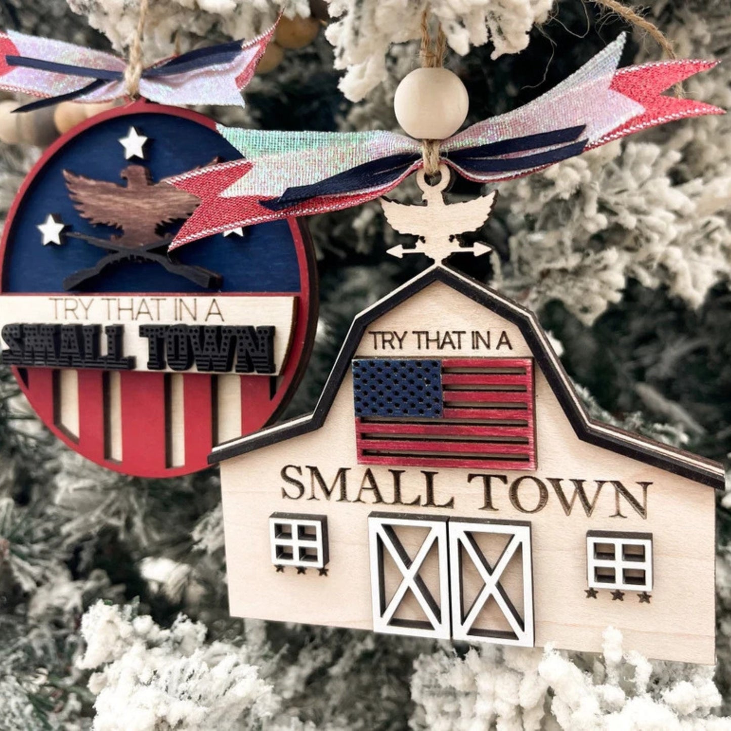 3D Laser Engraved Jason Aldean Patriotic Try That in a Small Town Christmas Ornaments, Handmade Farmhouse Christmas Ornaments