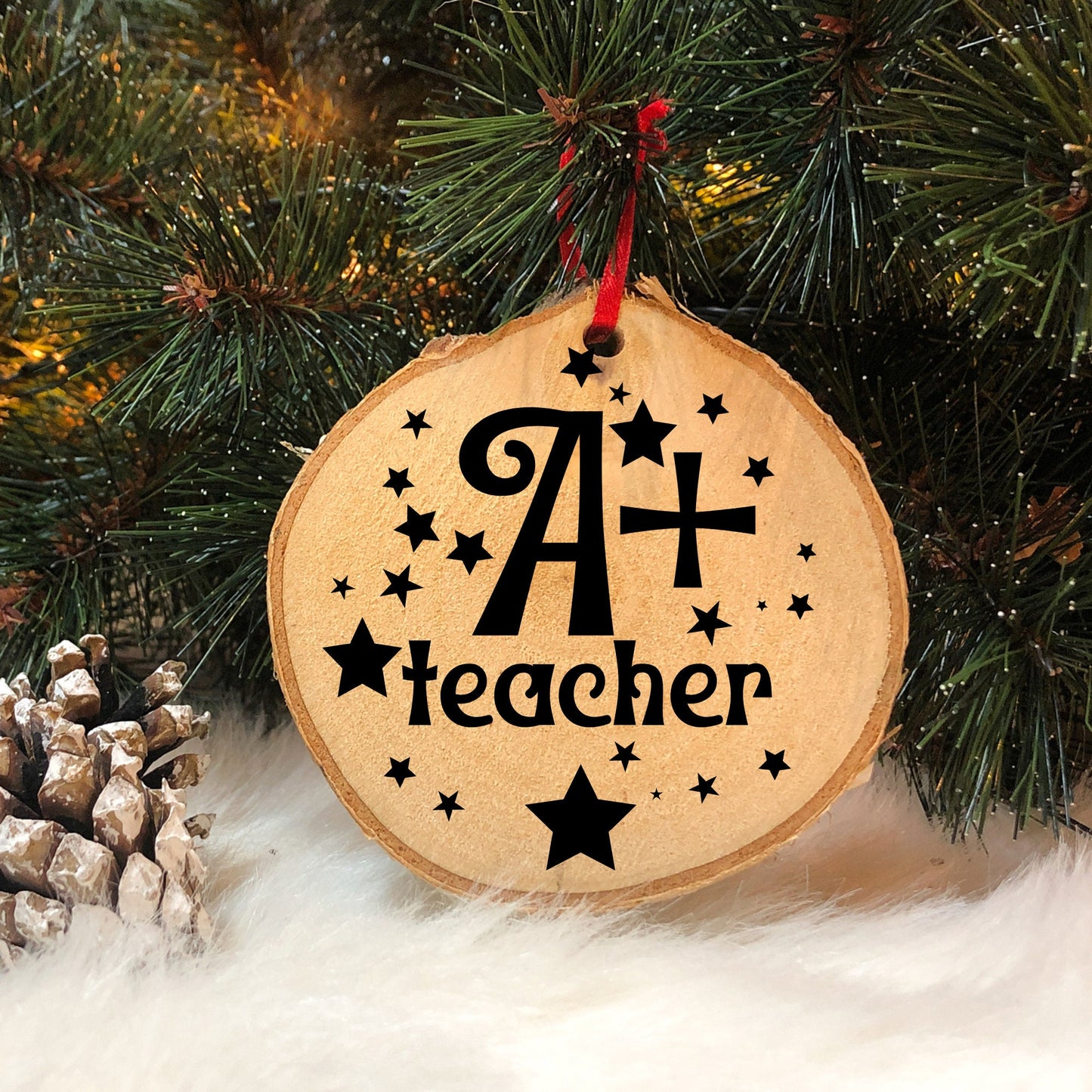 Laser Engraved Teacher Ornament, Christmas Ornament, Wood Slice Ornament, Preschool teacher, First Year Teacher