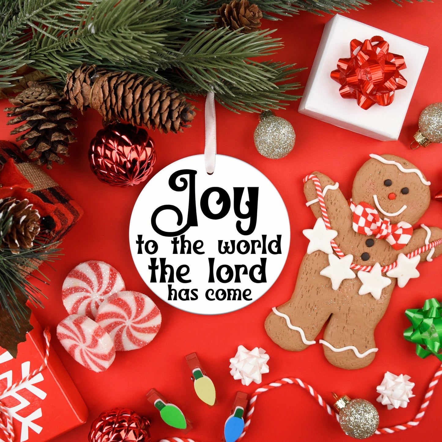 Joy To The World Laser Engraved Ceramic Christmas Ornament, New Home Ornament, Family Ornament, Couples Ornament,