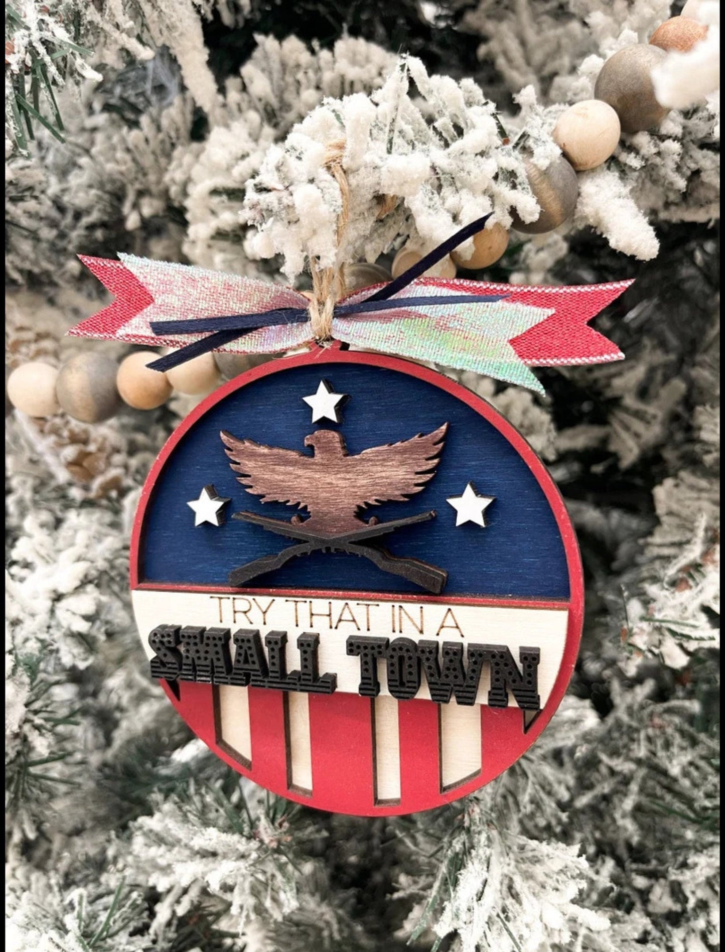 3D Laser Engraved Jason Aldean Patriotic Try That in a Small Town Christmas Ornaments, Handmade Farmhouse Christmas Ornaments