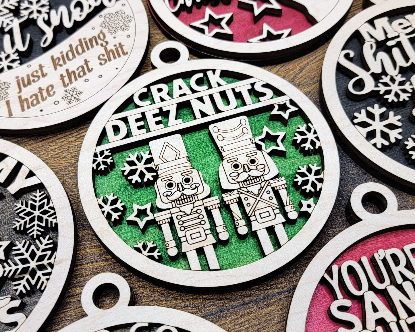 Naughty But Funny Christmas Ornaments, Handmade Laser Engraved Christmas Ornaments, Unique Wooden Christmas Ornaments