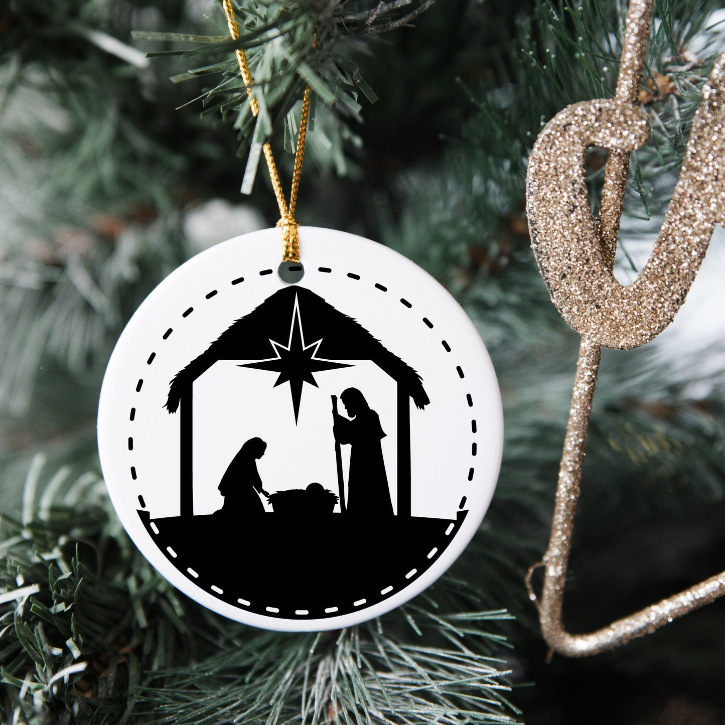 Laser Engraved Nativity Ceramic Christmas Ornament, Nativity Scene, Nativity Ornament, Manger Ornament, 2022 Christmas