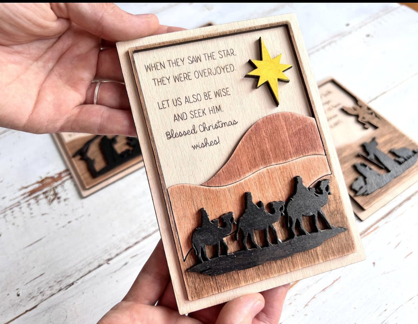 3D Laser Cut Nativity Wooden Unique Christmas Cards, Handmade Family Christmas Holiday Cards, Christmas Greeting Cards,