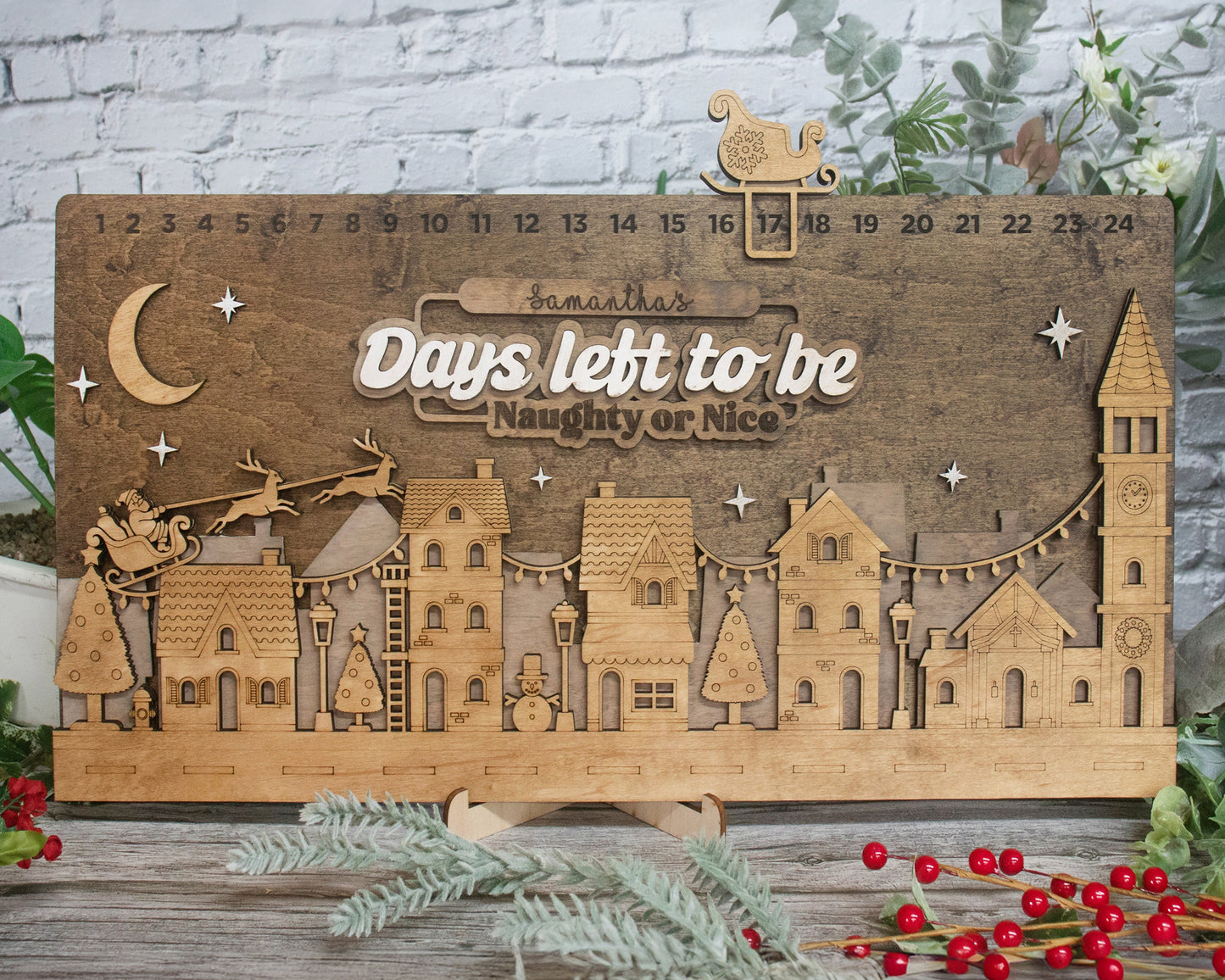 Personalized Christmas Countdown Advent Calendar For Kids and Adults, Handmade Farmhouse Christmas Decor, Days Left To Be with Movable Icon