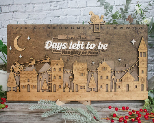 Personalized Christmas Countdown Advent Calendar For Kids and Adults, Handmade Farmhouse Christmas Decor, Days Left To Be with Movable Icon