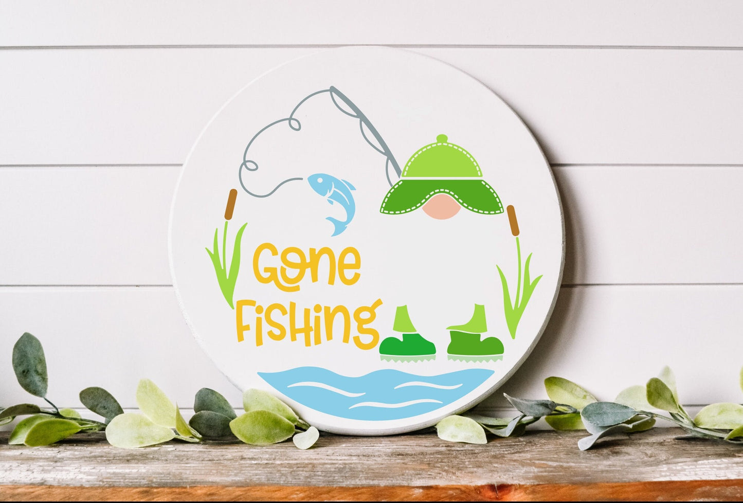 3D Laser Engraved Gone Fishing Gnome Front Door Decor, Gnome Welcome Door Hanger, Summer and Fall Door Hanger