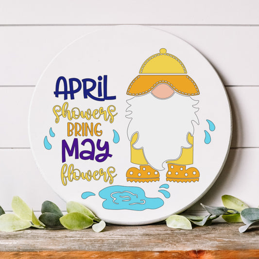 April Showers bring May Flowers Front Door Decor, Gnome Front Porch Decor, Spring Outdoor Decor For Door Sign, Spring Door Hangers
