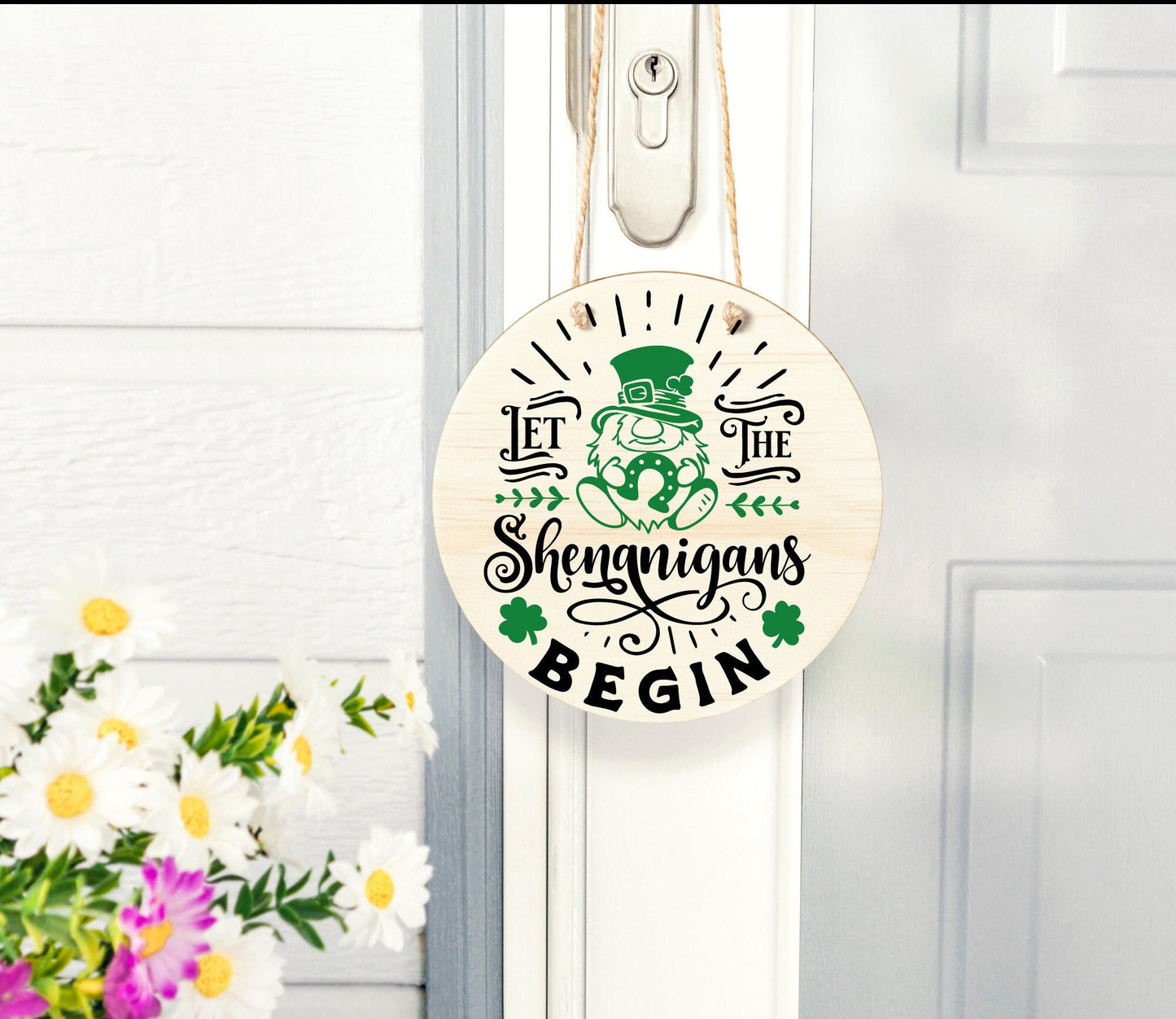 Let the Shenanigans Begin St Patrick's Day Door Hanger, Spring Welcome Door Hanger, Front Door Hanger, Porch and Patio Decor