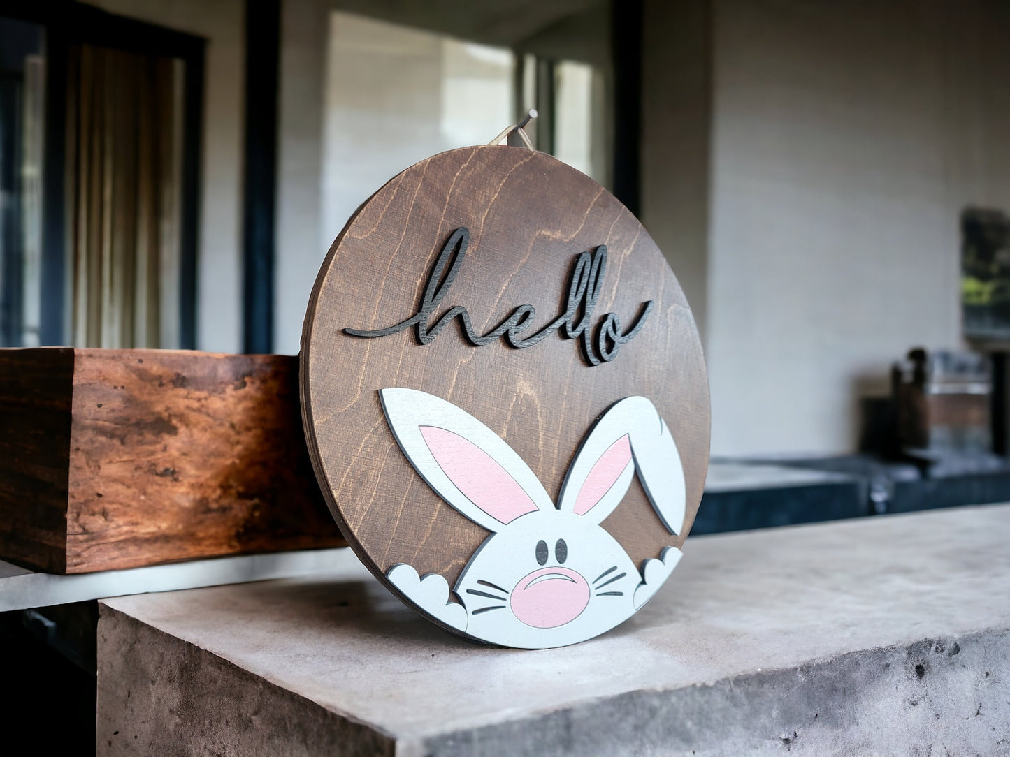 Hello Easter Bunny Front Door Decor, Happy Easter Handmade Home Decor, Easter Holiday Decor, Easter Door Hanger, Easter Wood Sign