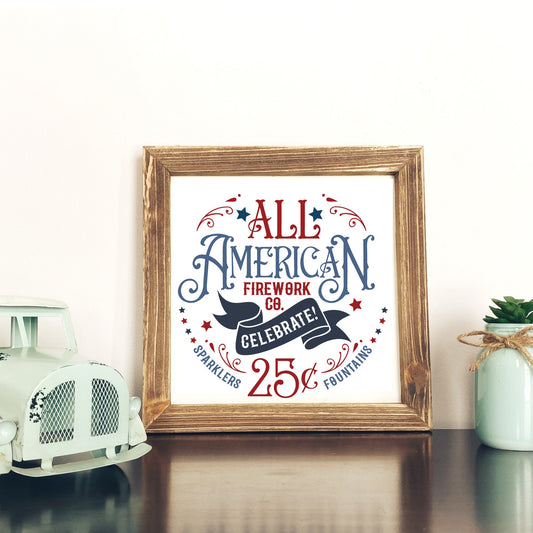 All American Patriotic Sign, FireWork, Patriotic Decoration, 4th Of July Wood Sign With Frame, Patriotic Wall Decor