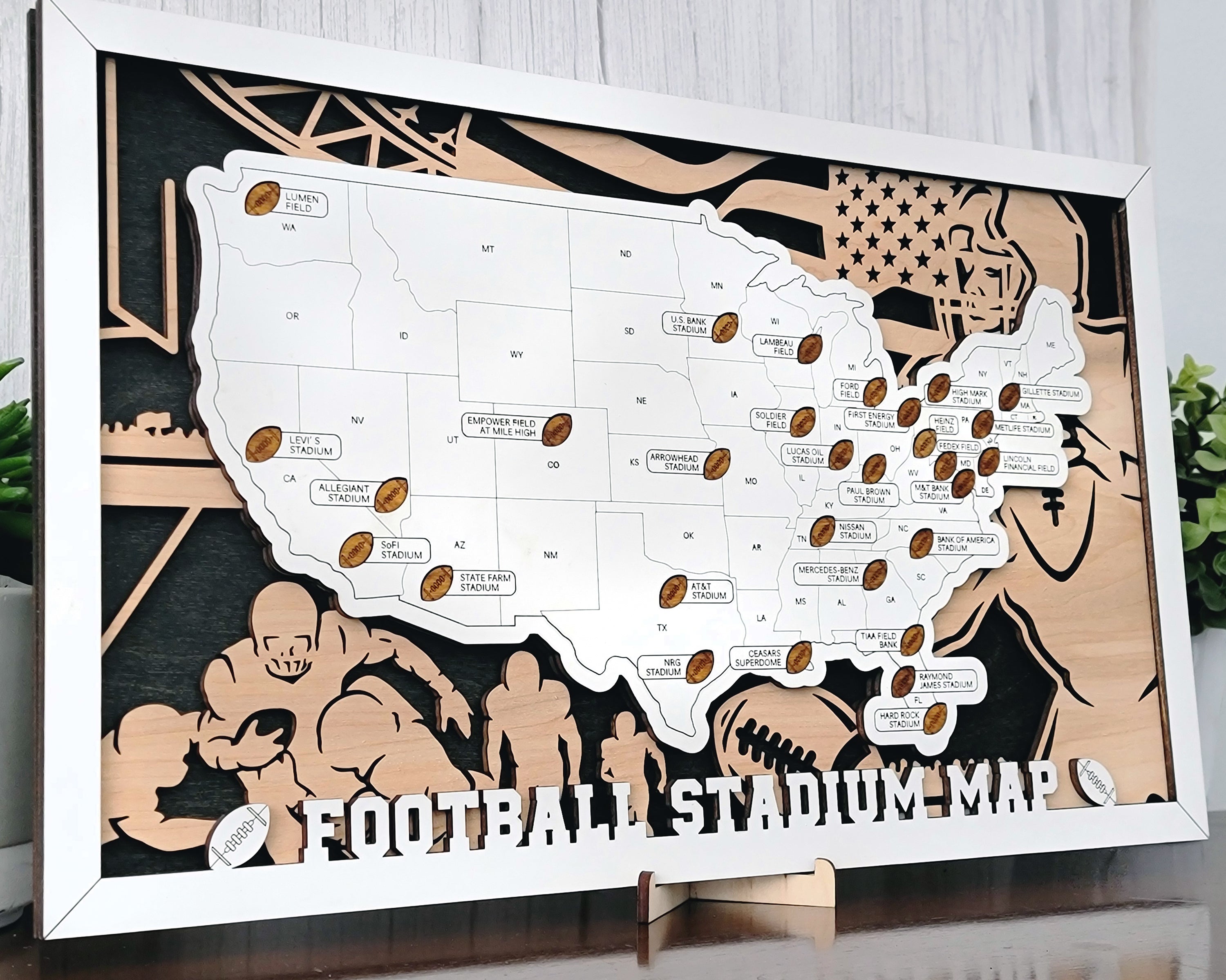 Ultimate NFL Football Travel Map – All 32 NFL Stadiums, Football Fan Bucket List, NFL Stadium Tour Wall Art NFL Stadium Checklist, Perfect Gift for Football Fans
