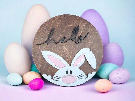 Hello Easter Bunny Front Door Decor, Happy Easter Handmade Home Decor, Easter Holiday Decor, Easter Door Hanger, Easter Wood Sign