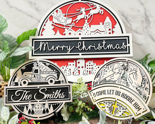 Personalized Christmas Front Door Decor Welcome Sign, Farmhouse Christmas Decor, Merry Christmas Holiday Home Decor, Handmade Gift