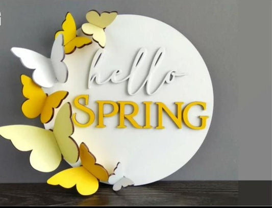 3D Butterfly Hello Spring Front Door Decor, Butterfly Wall Art, Butterfly Gifts, Spring Wreaths For Front Door, Front Door Sign,