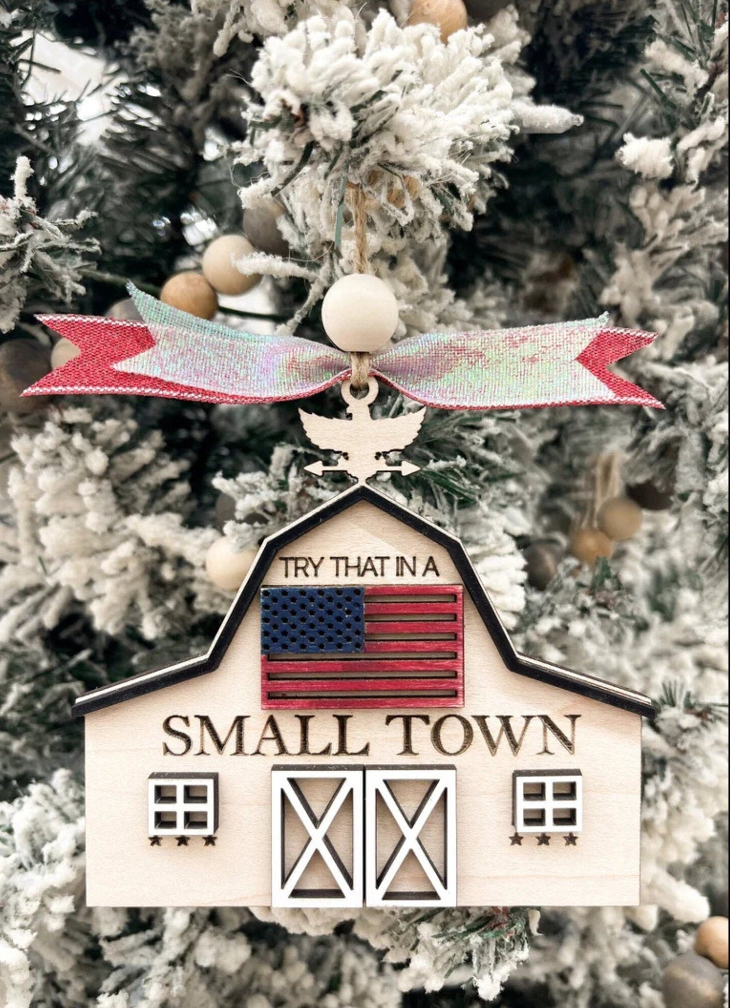 3D Laser Engraved Jason Aldean Patriotic Try That in a Small Town Christmas Ornaments, Handmade Farmhouse Christmas Ornaments