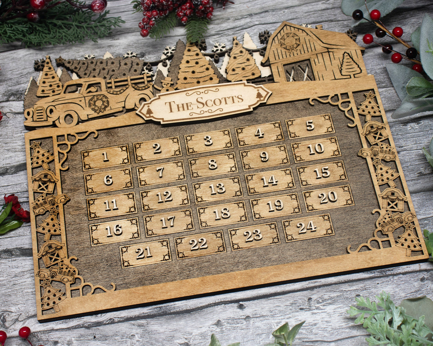 Personalized Christmas Tree Farm Christmas Advent Calendar For Kids and Adult, Christian Advent Calendar, Handmade Farmhouse Christmas Decor