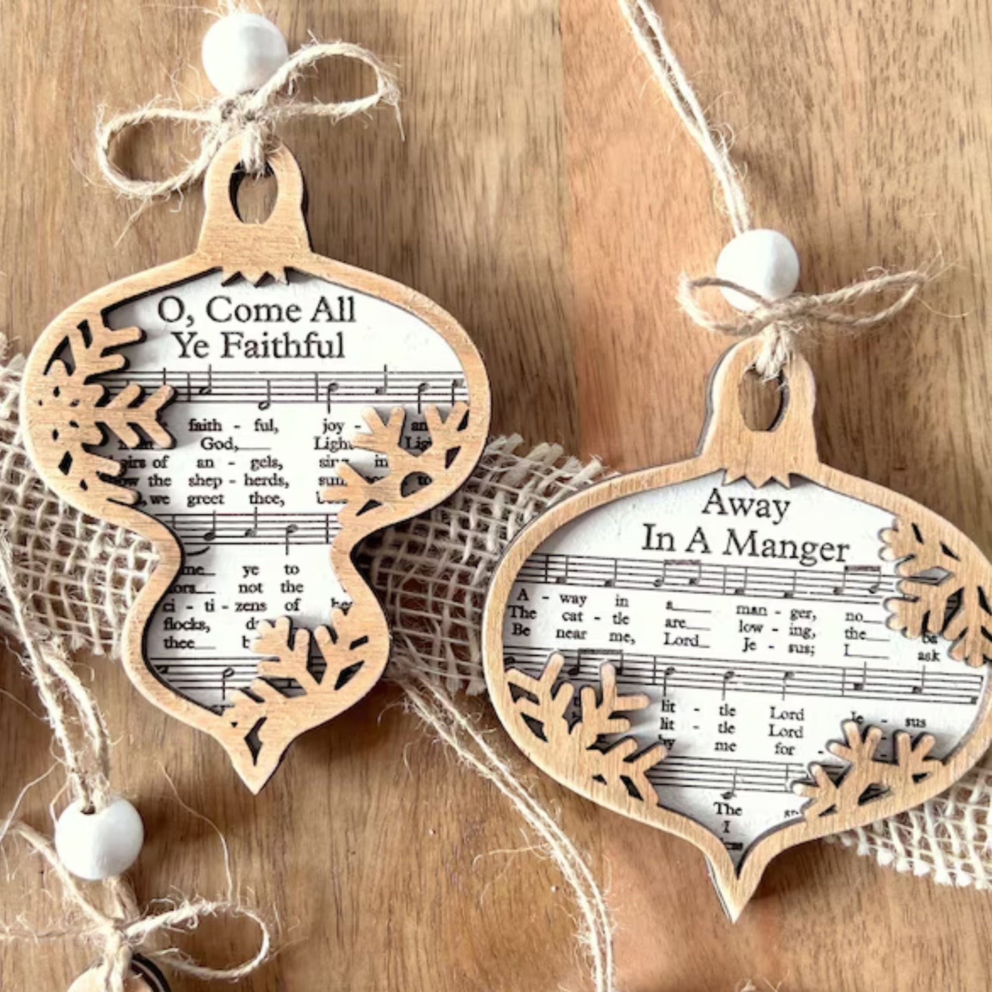 3D Engraved Handmade Music Sheet Nativity Christmas Ornaments, Wooden Christmas Ornaments, Nativity Set, Nativity Scene