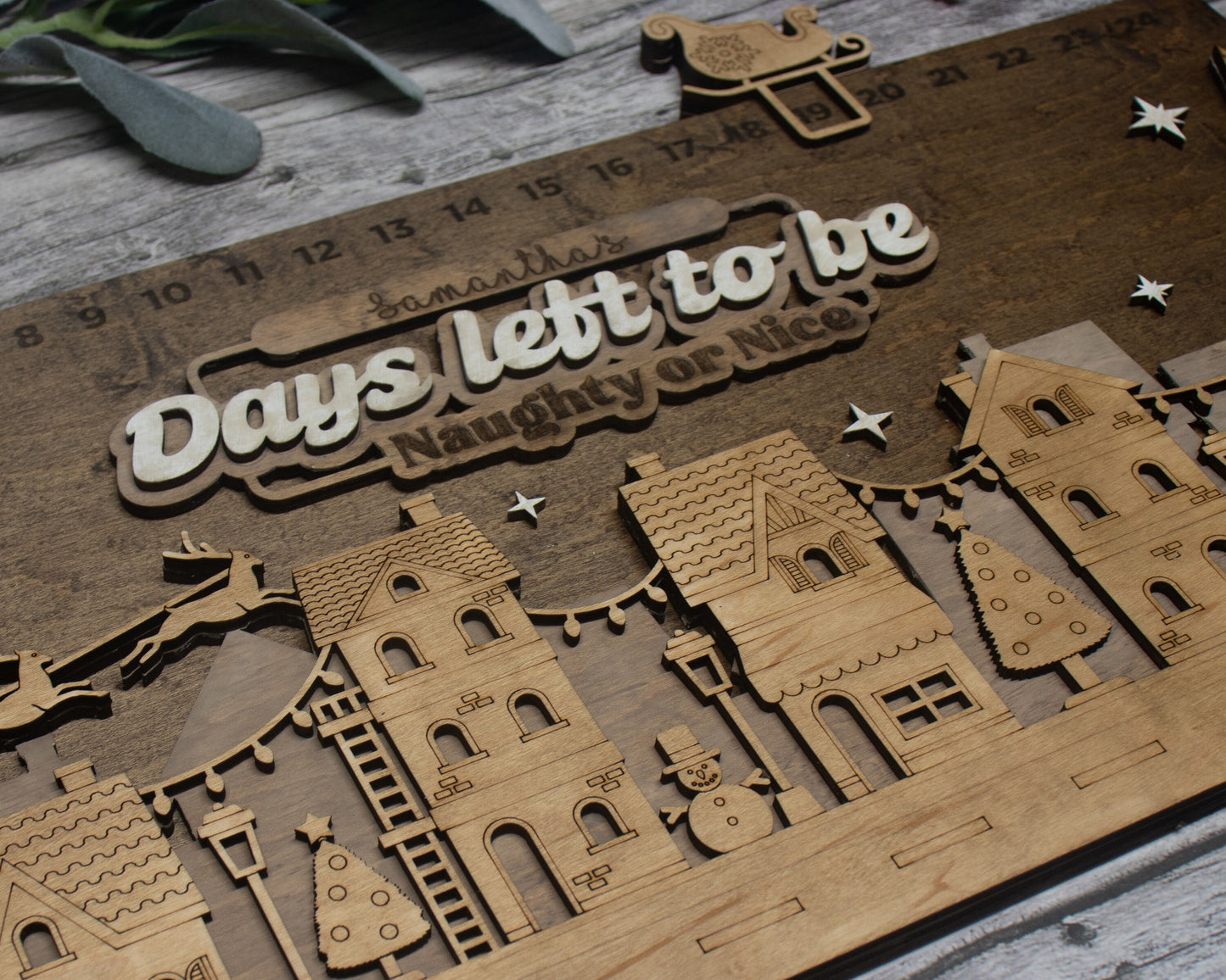 Personalized Christmas Countdown Advent Calendar For Kids and Adults, Handmade Farmhouse Christmas Decor, Days Left To Be with Movable Icon