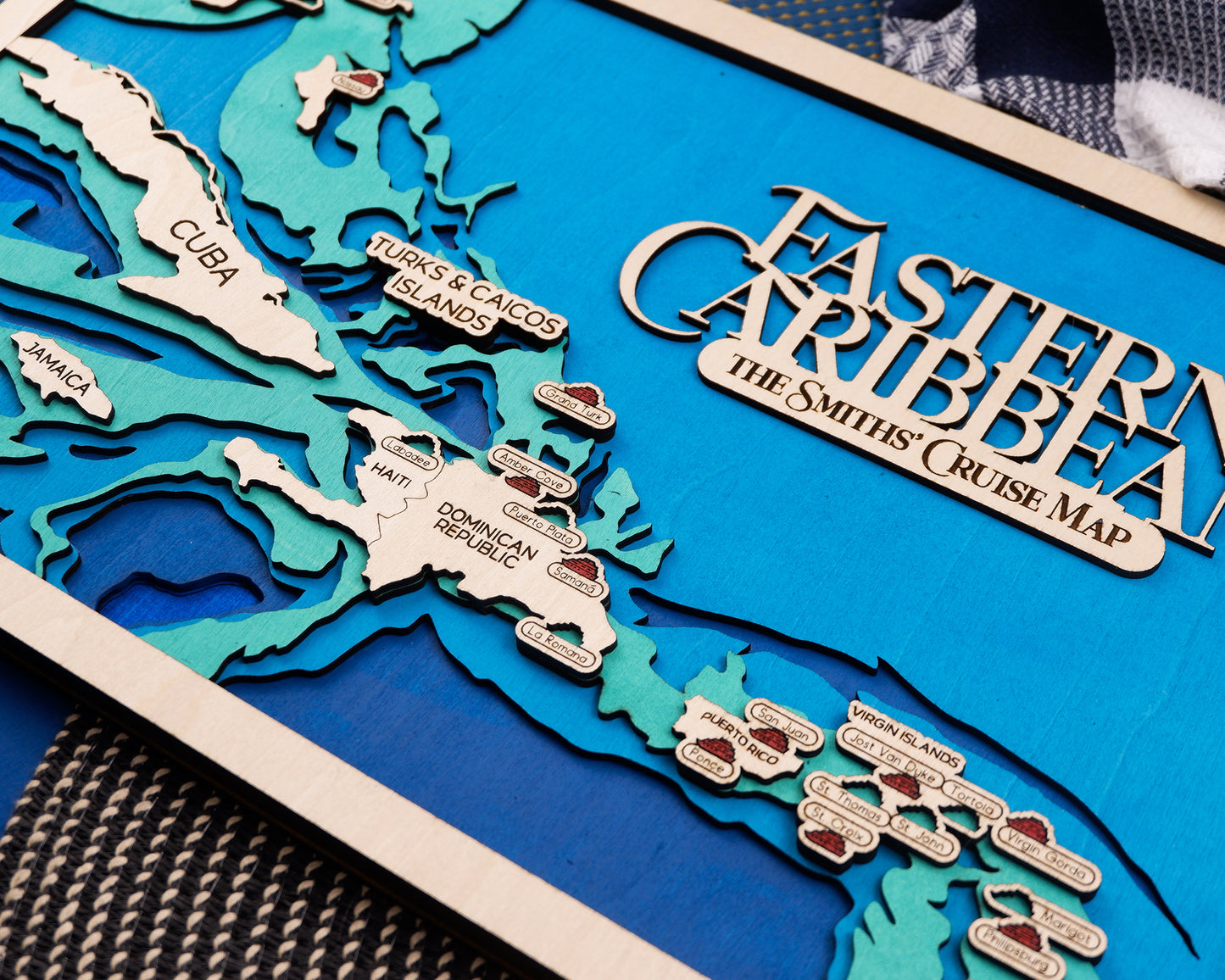 Personalized Eastern Caribbean Cruise Map – Layered Wood Wall Art