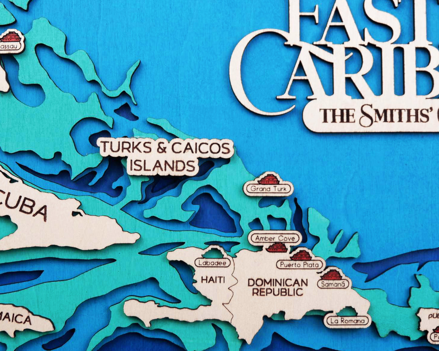 Personalized Eastern Caribbean Cruise Map – Layered Wood Wall Art