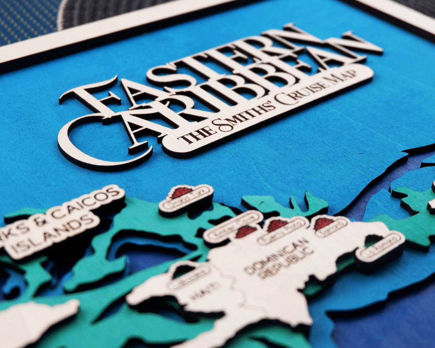 Personalized Eastern Caribbean Cruise Map – Layered Wood Wall Art