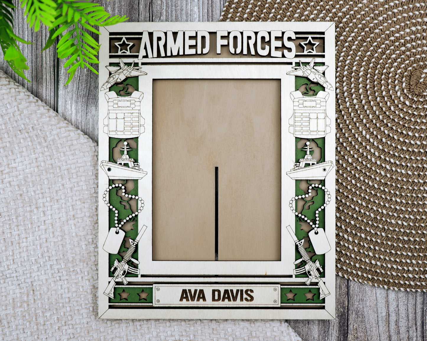 Personalized Military Photo Frame – Veteran & Armed Forces Custom Name Picture Frame | Laser Engraved Wood