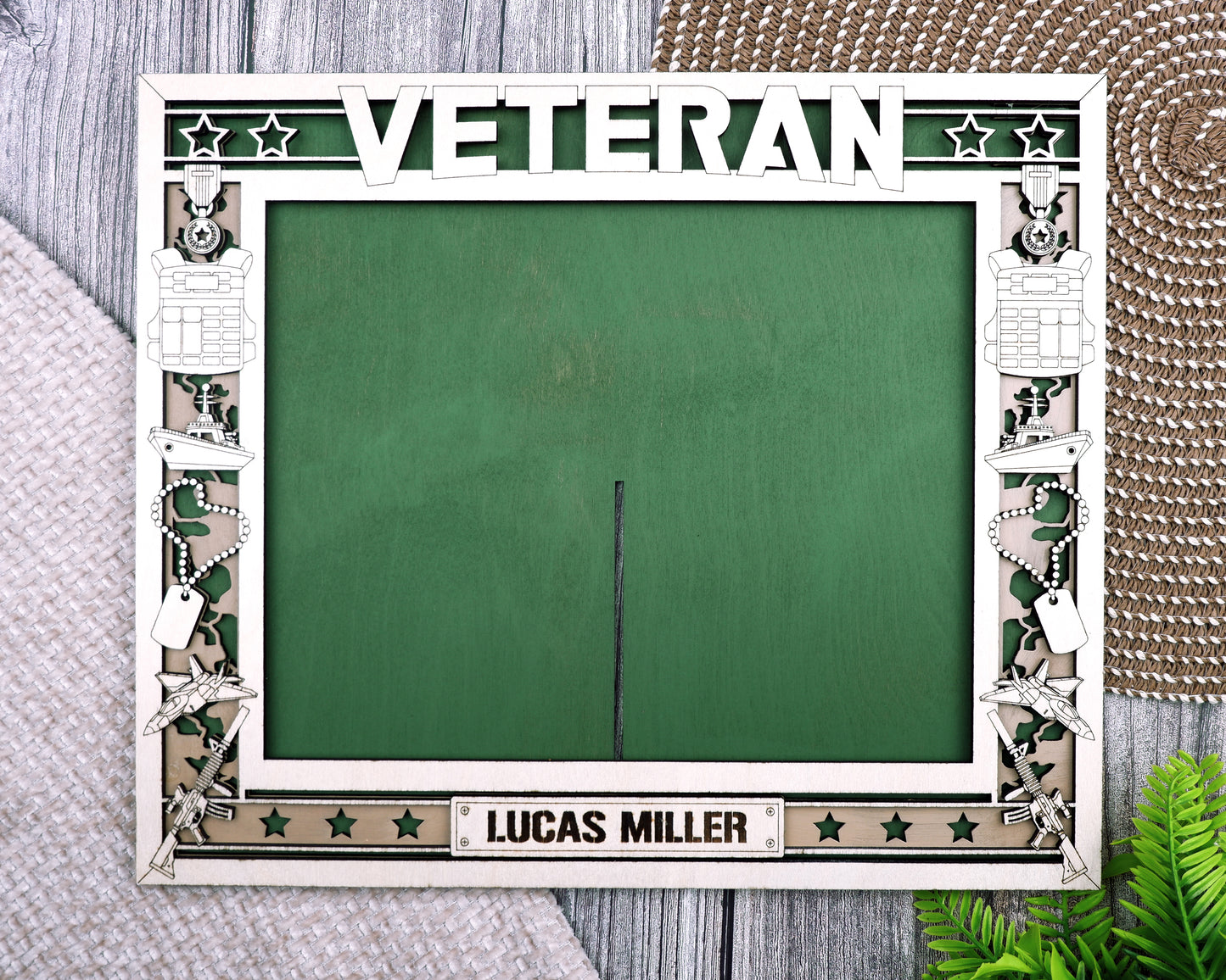 Personalized Military Photo Frame – Veteran & Armed Forces Custom Name Picture Frame | Laser Engraved Wood