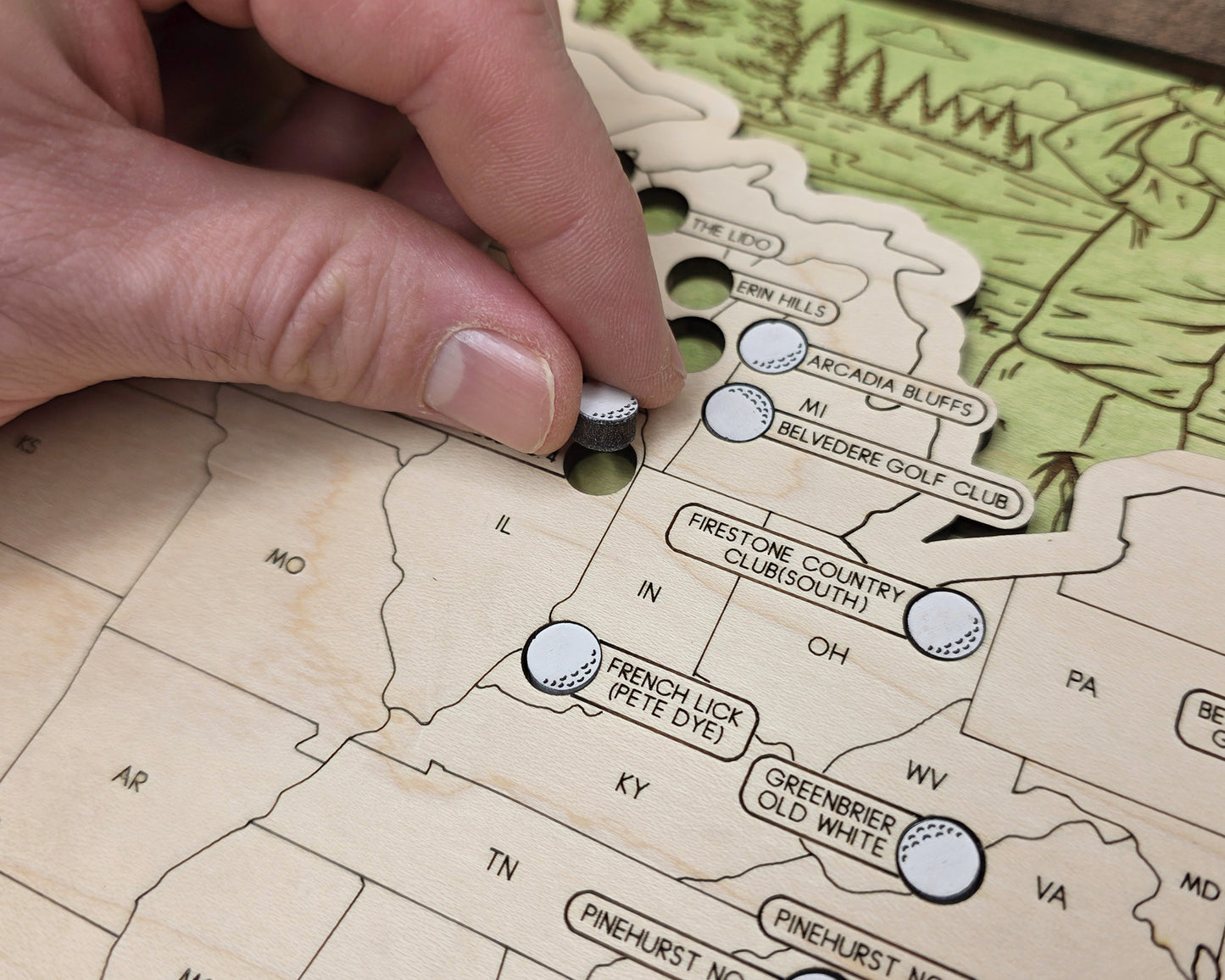 Personalized Wooden Golf Course Tracker Map – USA Top Courses