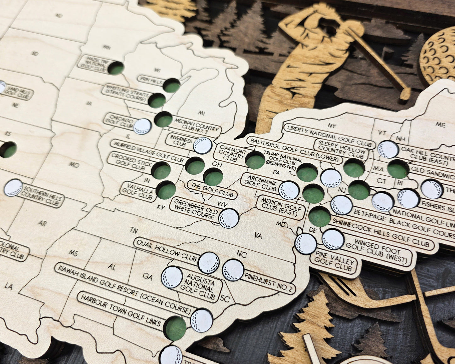 Personalized Wooden Golf Course Tracker Map – USA Top Courses