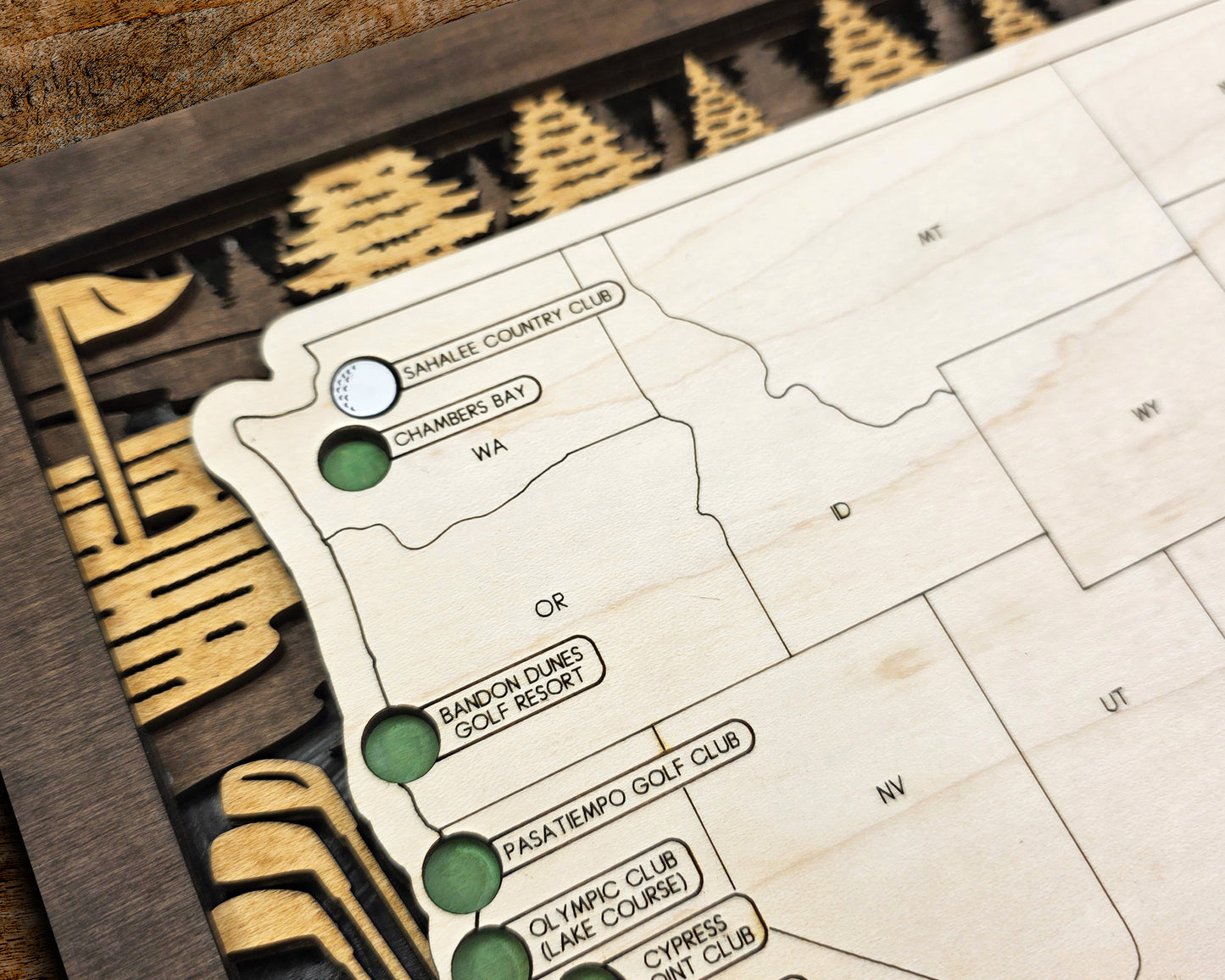 Personalized Wooden Golf Course Tracker Map – USA Top Courses