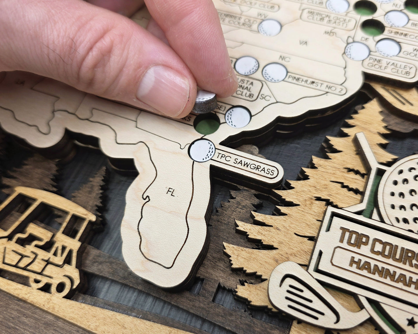 Personalized Wooden Golf Course Tracker Map – USA Top Courses