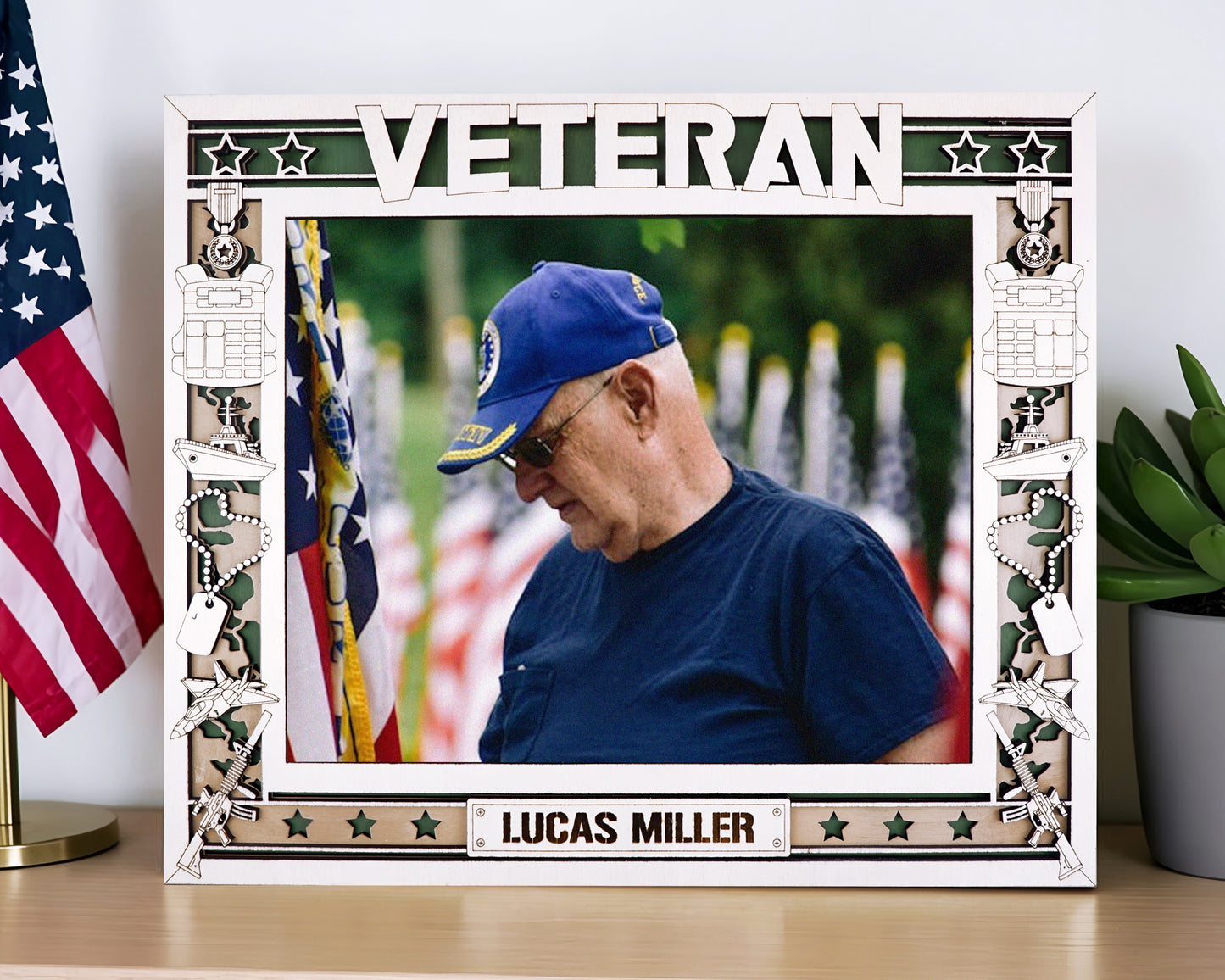 Personalized Military Photo Frame – Veteran & Armed Forces Custom Name Picture Frame | Laser Engraved Wood