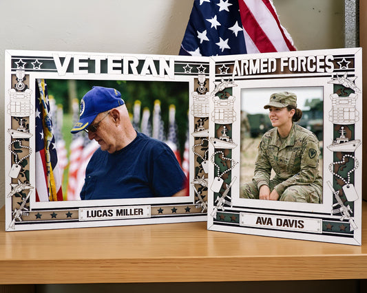 Personalized Military Photo Frame – Veteran & Armed Forces Custom Name Picture Frame | Laser Engraved Wood