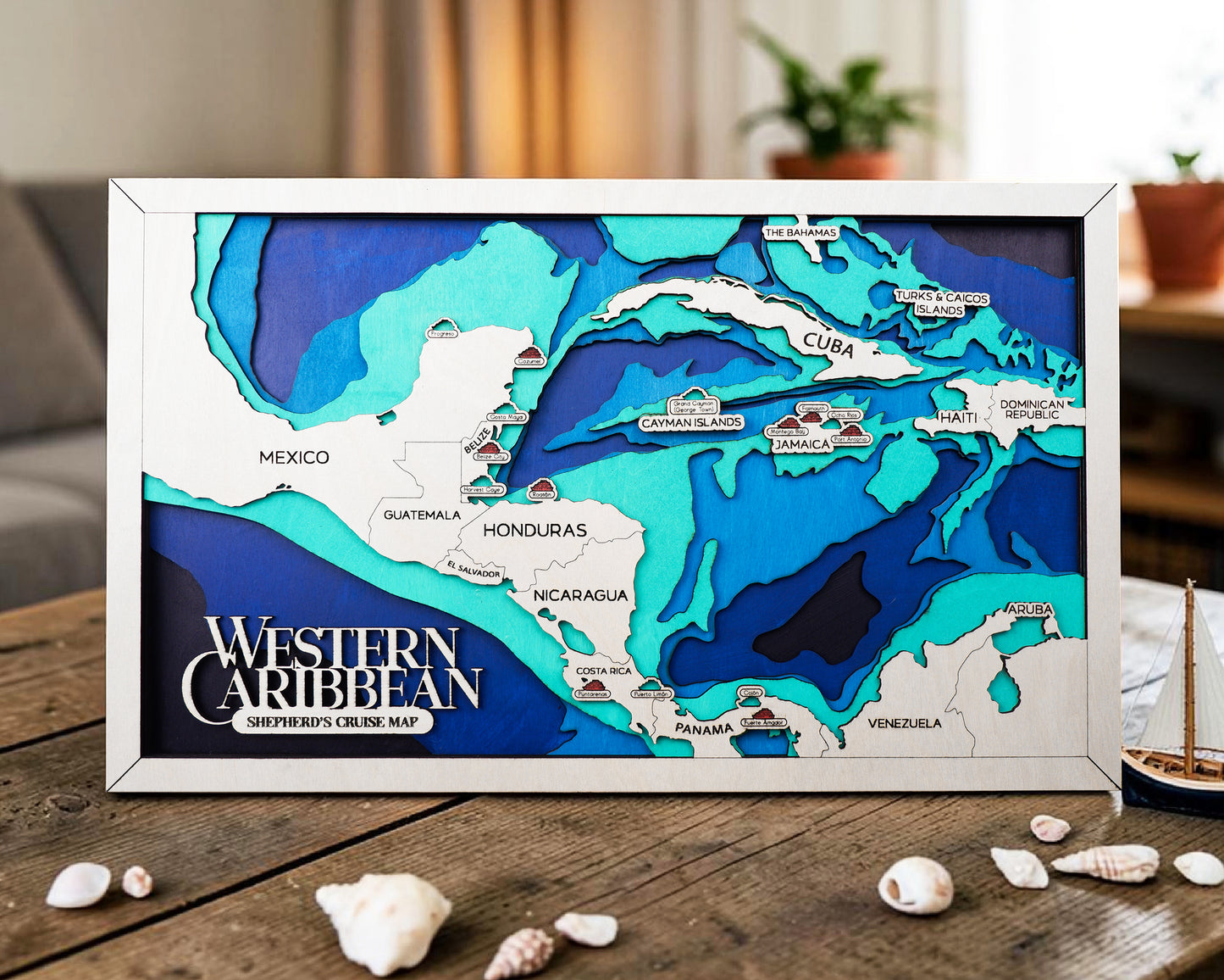 Personalized Western Caribbean Cruise Map – Layered Wood Wall Art