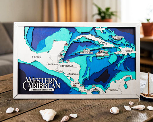 Personalized Western Caribbean Cruise Map – Layered Wood Wall Art
