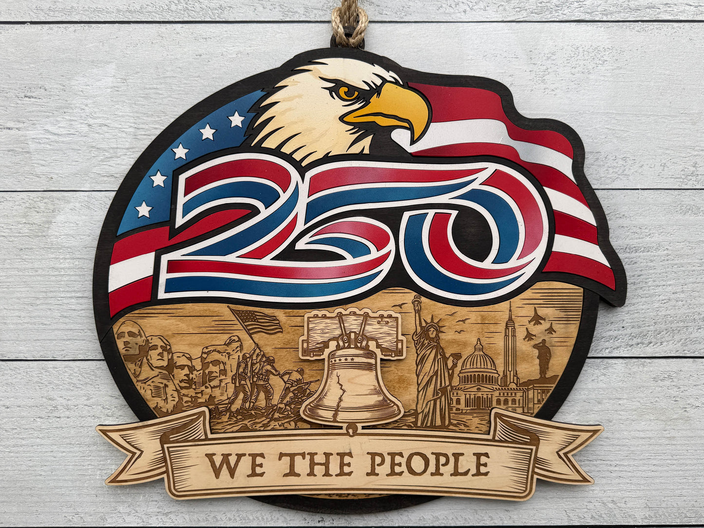We The People 250 Patriotic Wooden Door Hanger Sign