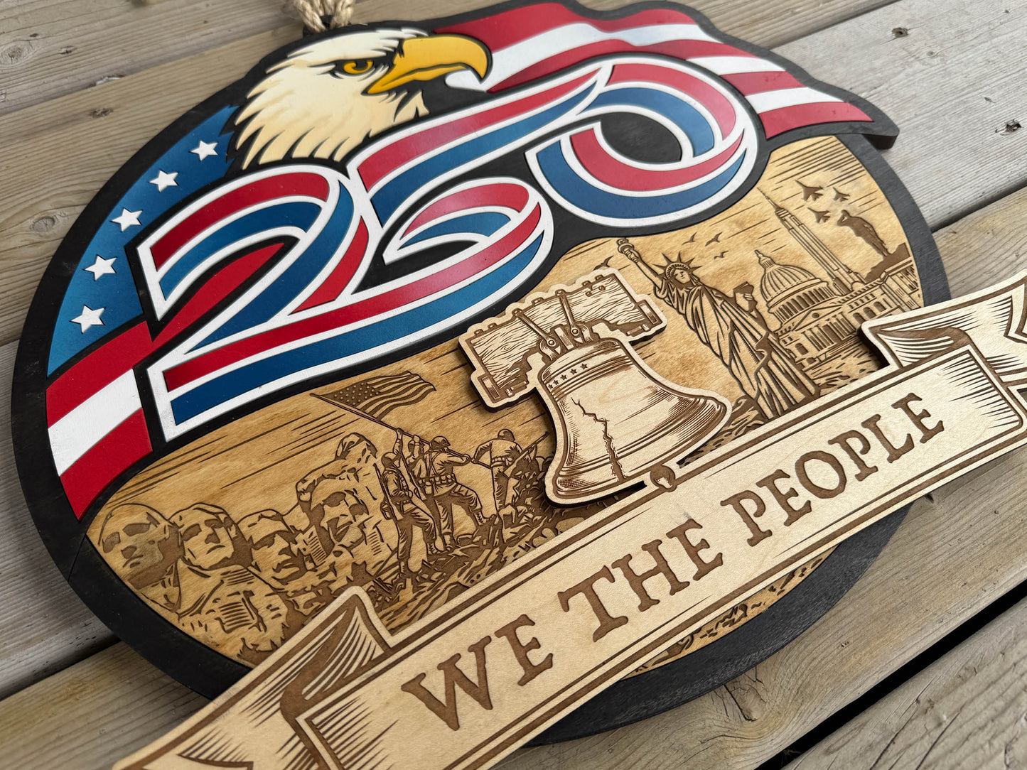 We The People 250 Patriotic Wooden Door Hanger Sign