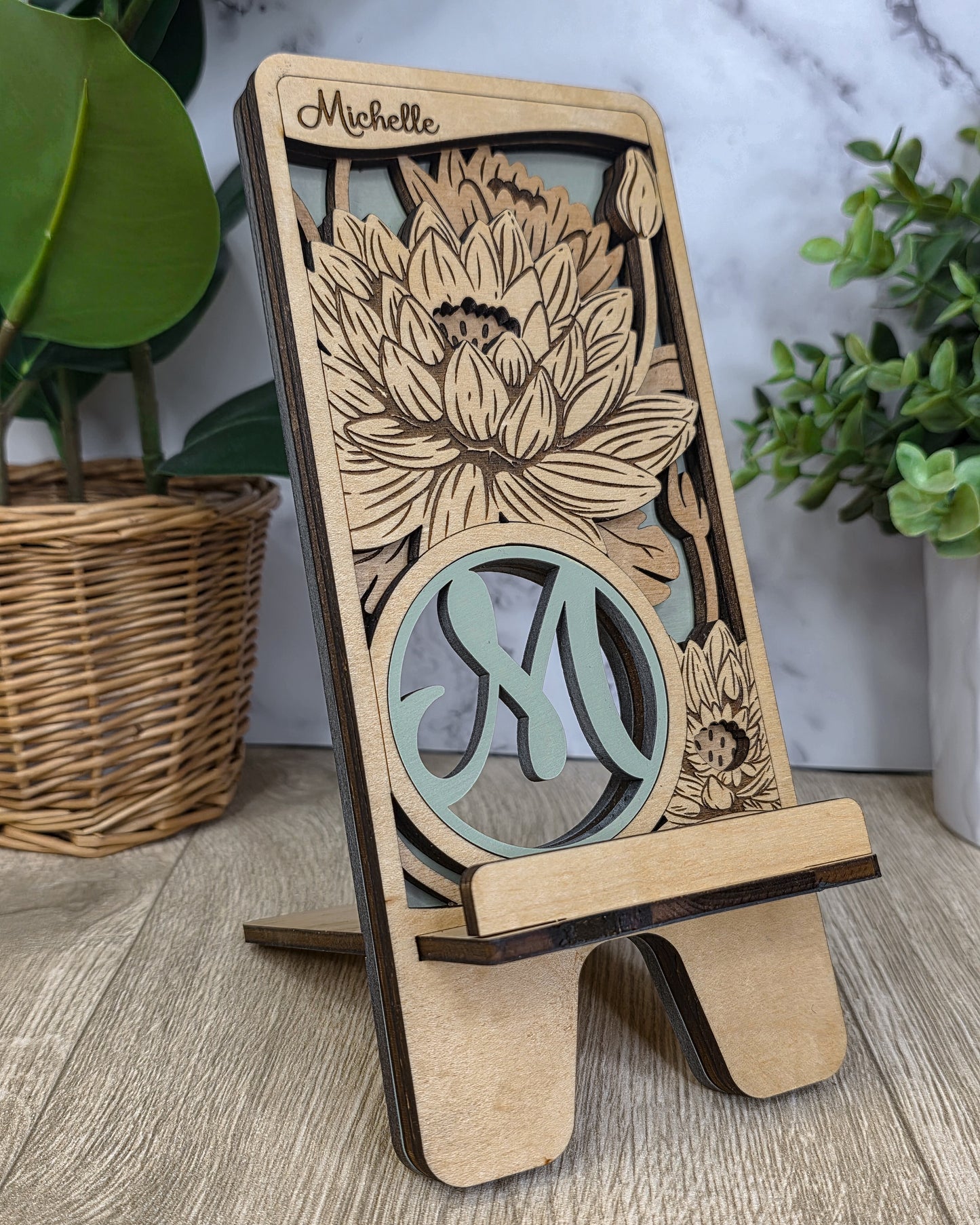 Personalized Laser-Cut Wooden Phone Stand