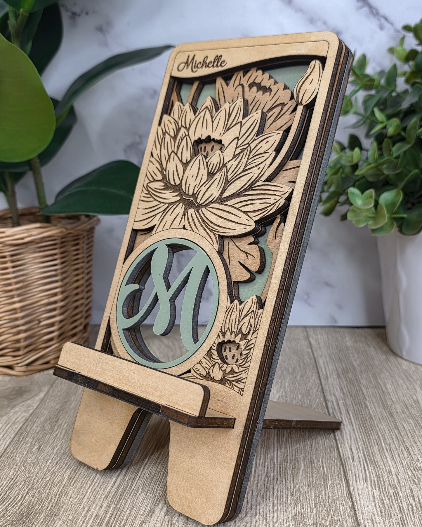 Personalized Laser-Cut Wooden Phone Stand