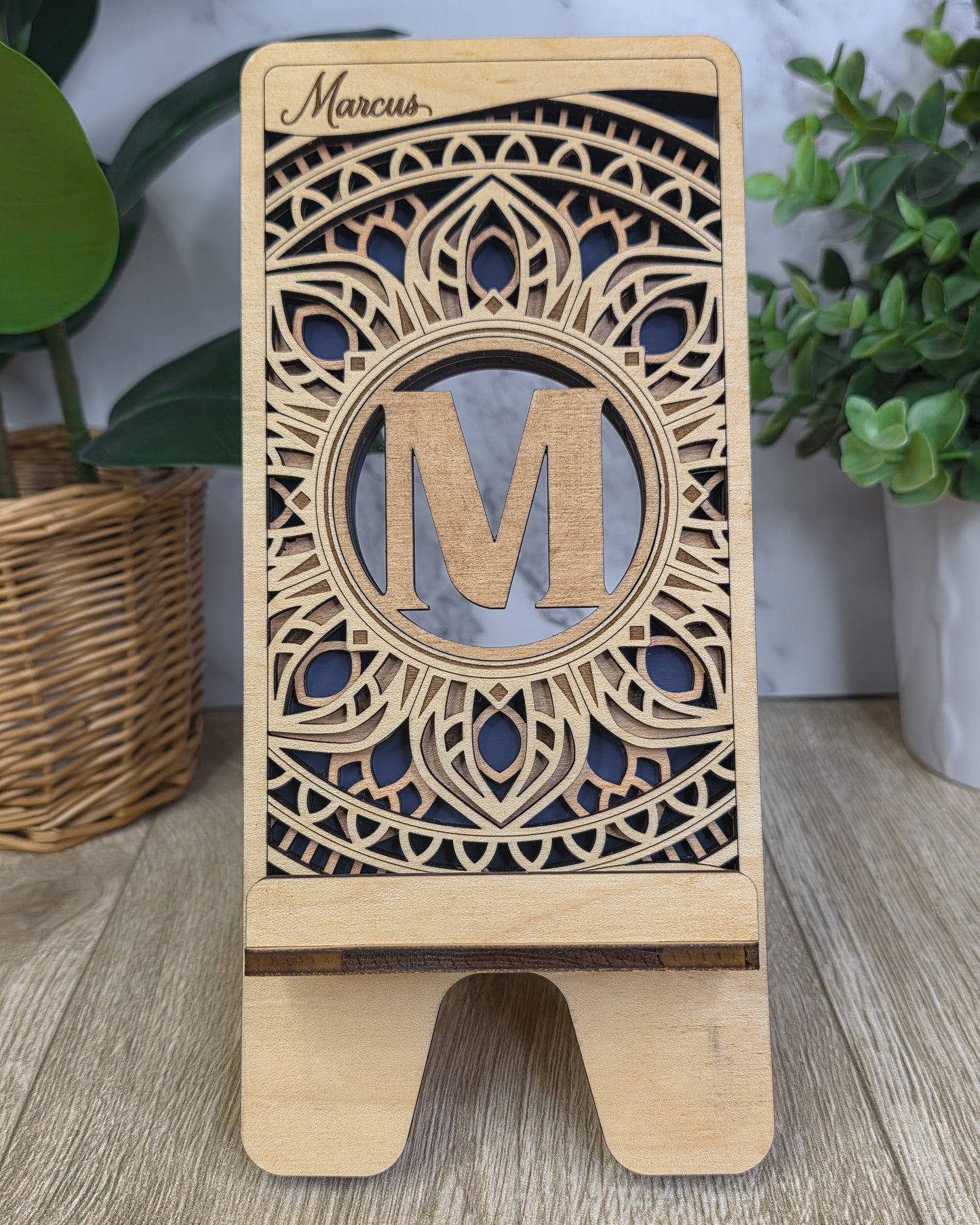 Personalized Laser-Cut Wooden Phone Stand