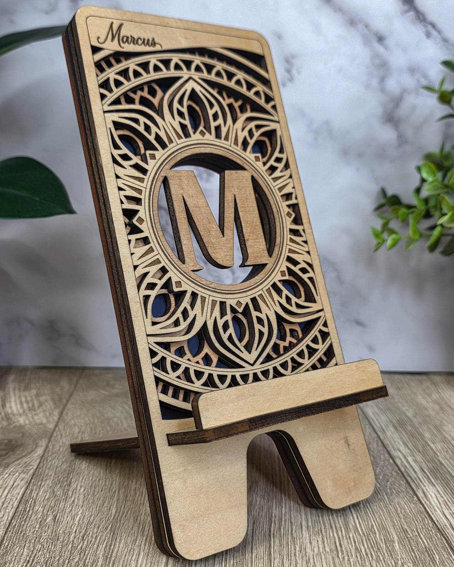 Personalized Laser-Cut Wooden Phone Stand