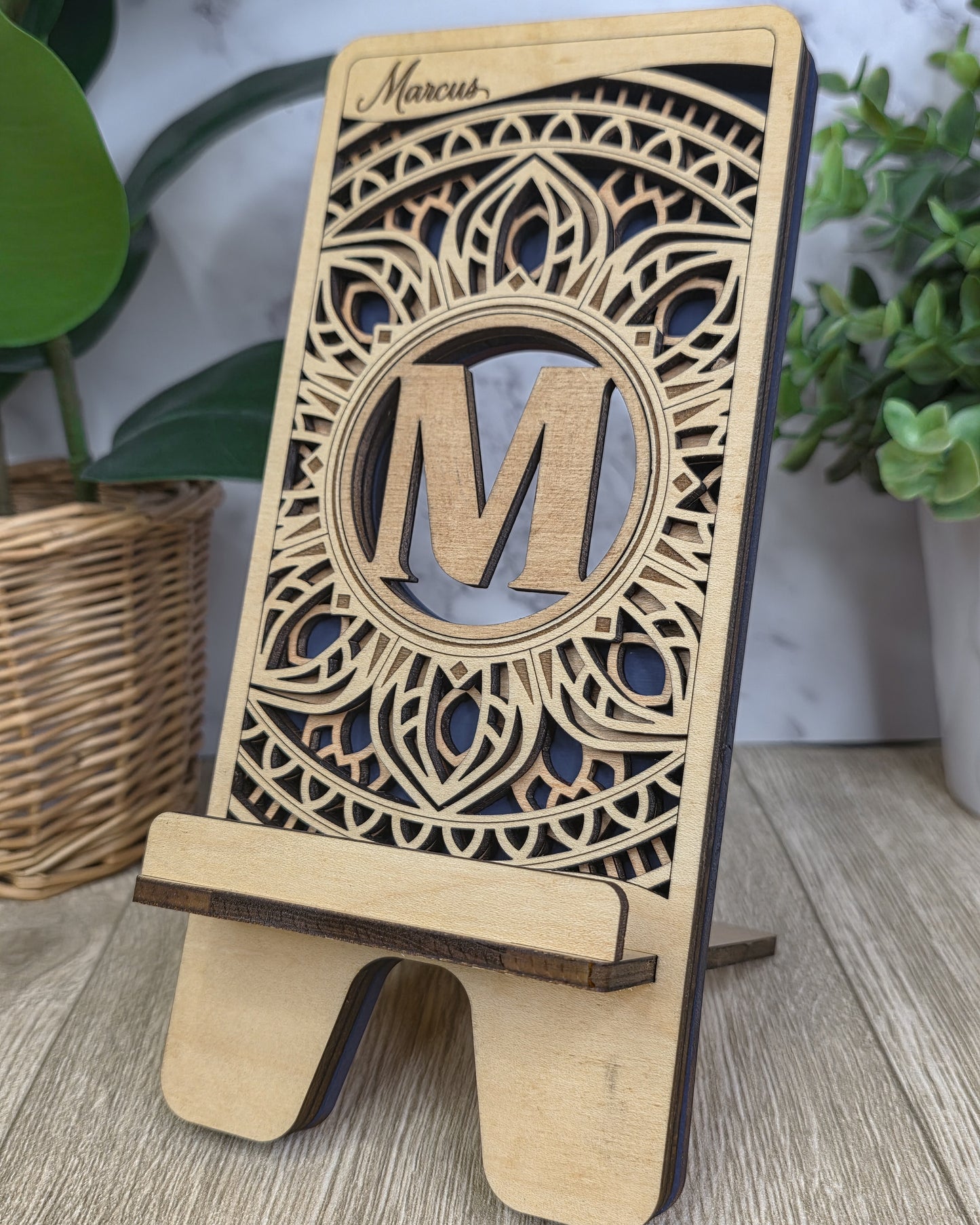 Personalized Laser-Cut Wooden Phone Stand